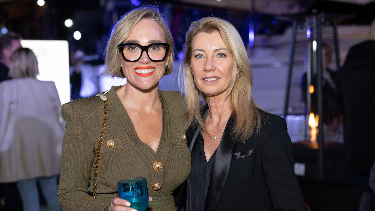 Nicole Spargo and Deb Sangster for The Pulse at Maritimo Luxury Yachts global launch of the S75 and M75 at the Sanctuary Cove International Boat Show 2023. Picture: Celeste Humphrey