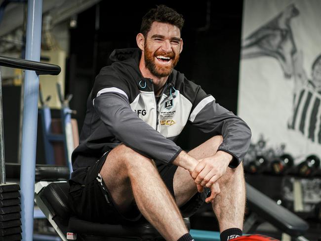 Former Collingwood AFL star Tyson Goldsack is joining the Port Adelaide Football club in a dual role as our SANFL leadership player and as a development coach working with the young AFL-listed defenders, photographed in the old Port Adelaide Club gym Tuesday December 3, 2019 - pic AAP/MIKE BURTON