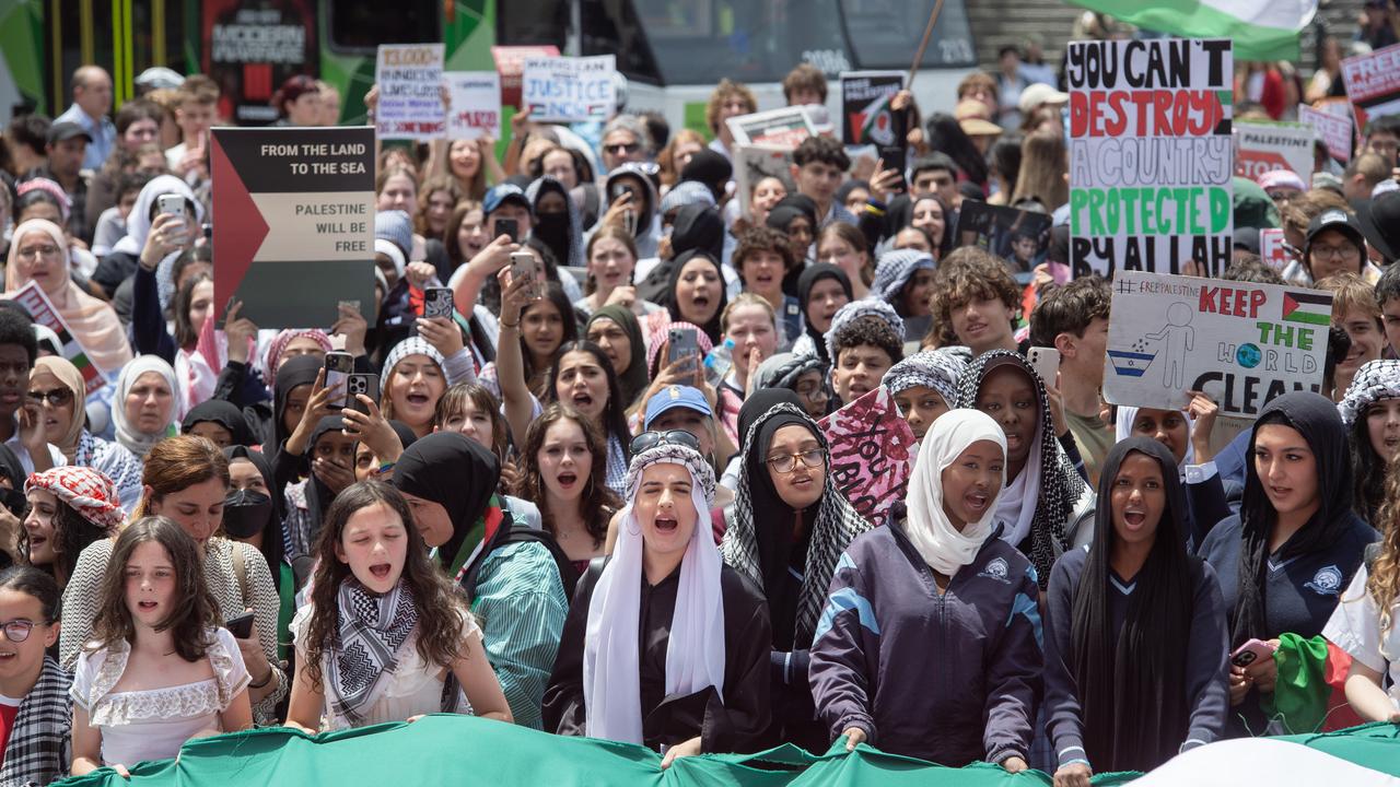 Someo of the student marchers on Thursday. Picture: Nicki Connolly/NCA NewsWire