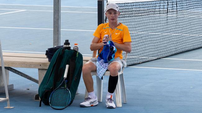 Ethan Harker at the qualifying round of the 2025 Tennis NT Darwin Junior International. Picture: Pema Tamang Pakhrin