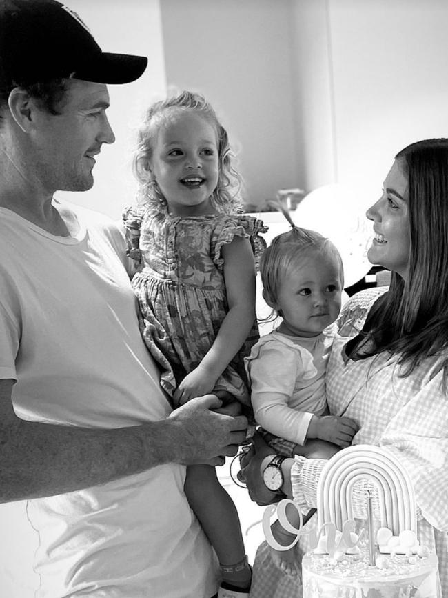 Geelong star Gary Rohan with Madi Bennett and his daughters.