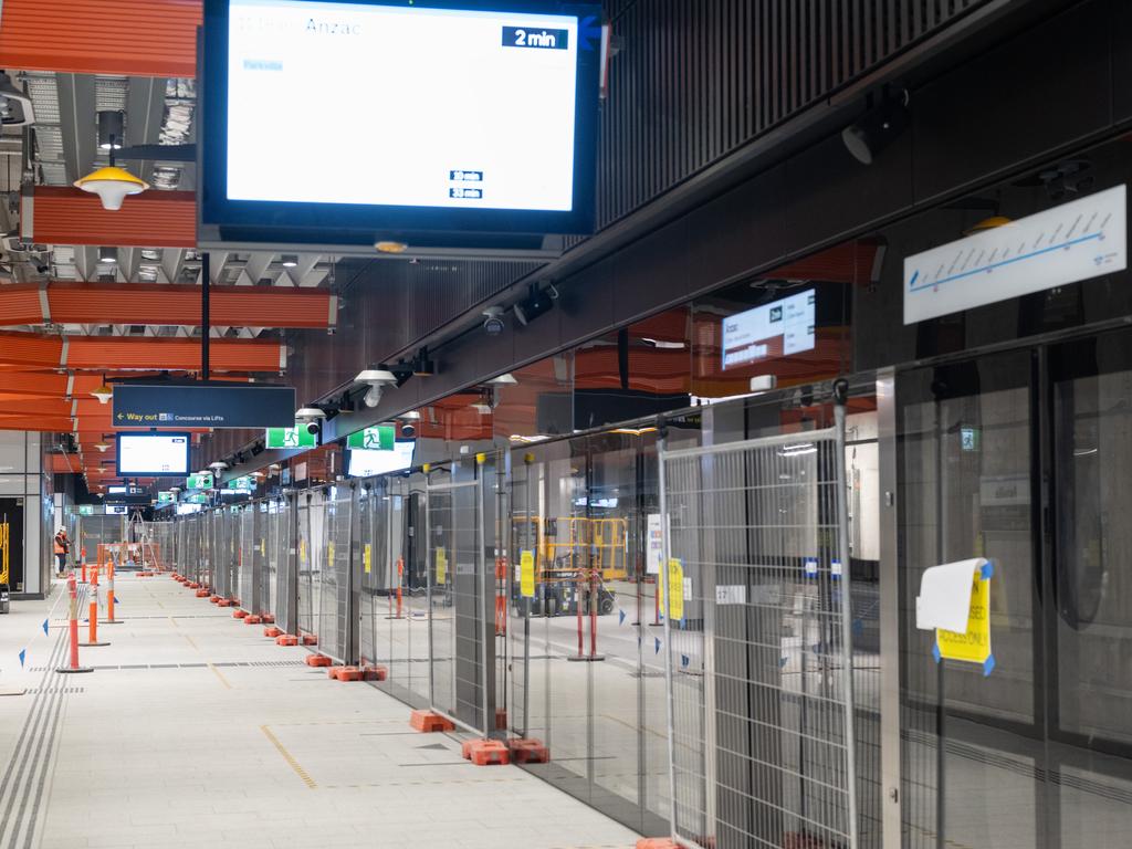 Platform screen doors, as seen behind the gates, will prevent trespassers from accessing the tracks. Picture: Tony Gough
