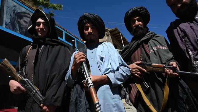 Taliban fighters pose for a picture in the Panjshir, days after the group said it captured the province. Picture: AFP.