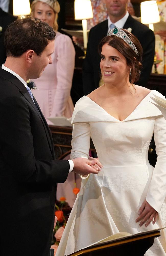 The bride’s dress featured a flattering V-neckline. Photo: Jonathan Brady/WPA Pool/Getty Images