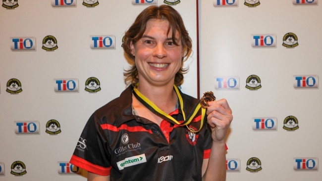 West Alice Springs' Jessica Harnischfeger has won the Margaret Liddle Medal for the 2024 CAFL season. Picture: AFLNT Media