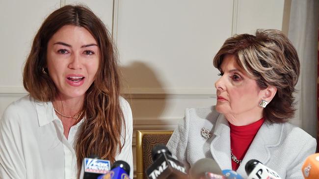 Miriam Haley goes public with lawyer Gloria Allred in New York in 2017. Picture: Getty Images