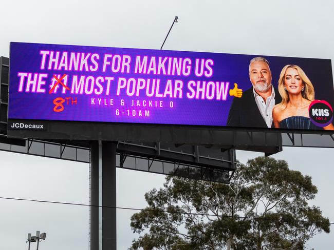 The new Kyle & Jackie O billboard in Melbourne for their KIIS FM breakfast show.. The billboard went up in Feb 2025.Picture: Supplied