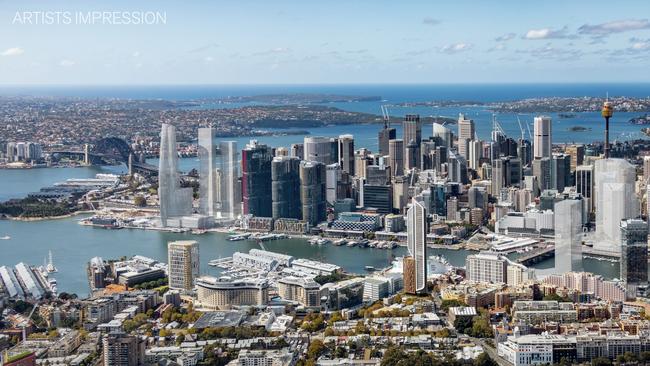 **Artist's impression only** New buildings have been proposed for the Pyrmont area. This render is overlooking Pyrmont and the Fish Markets, past Darling Harbour to Sydney CBD. Picture: Supplied