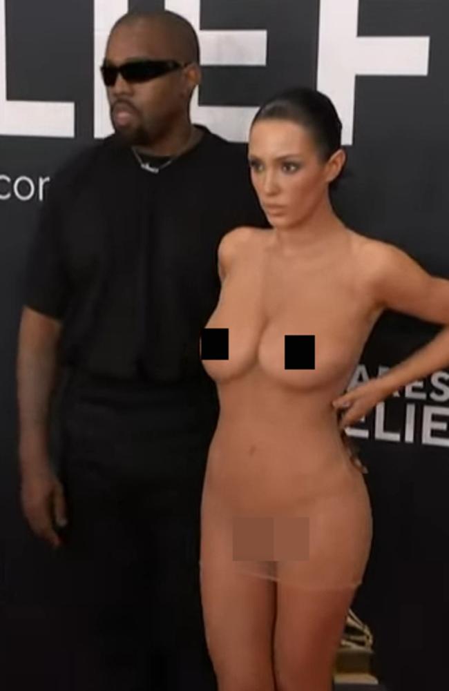 Bianca Censori and Kanye West at the Grammys.