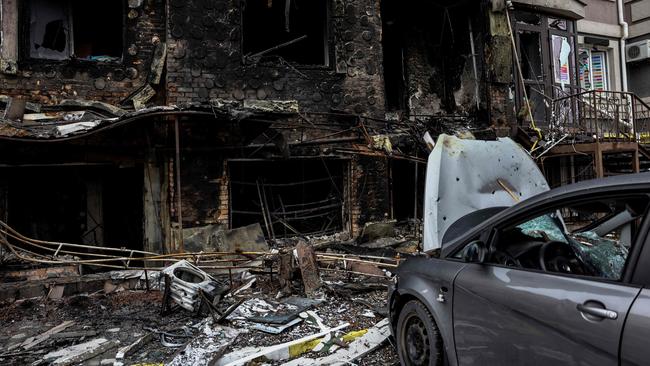 A destroyed building in Bucha. Picture: AFP