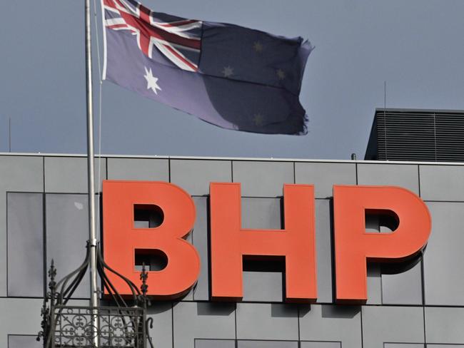 ADELAIDE, AUSTRALIA - NewsWire Photos APRIL 17, 2024: The old Adelaide GPO clock tower on the corner of King William St and Franklin St, now part of the Marriott hotel. With BHP signage. Picture: NCA NewsWire / Brenton Edwards