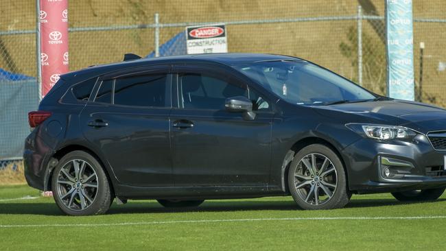 Crows debutant Josh Worrell’s car in the goalsquare at Crows training on Thursday. Picture: Roy VanDerVegt