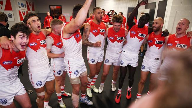 The song is an AFL tradition — but not an NRL one. Photo: Phil Hillyard