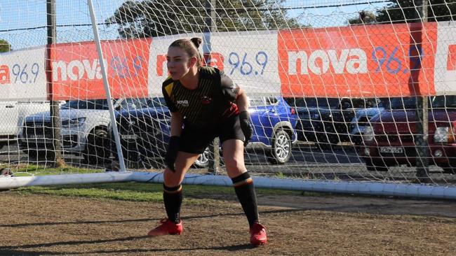 Kate Ritchie is playing womens' football - on Saturday she joined the Menai Hawks for a friendly game with the Gray’s Point Possums. Picture: Supplied