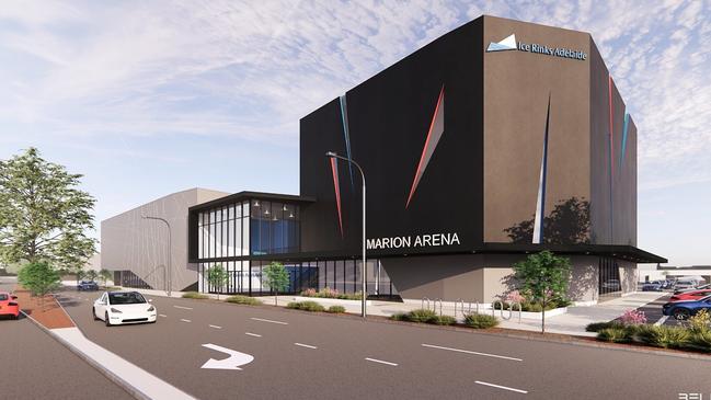 An artist impression of the Pelligra Group plans for a $20m ice rink and indoor rock climbing development at Marion. Picture: Marion Council