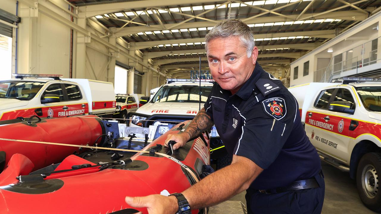 Paul Dunn from DART (Disaster Assistance Response Team) arrives in Townsville Fire and Rescue HQ to lend assistance for the looming cyclone. Pics Adam Head