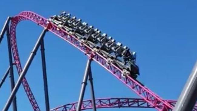 The new hypercoaster at Movie World has its first test run on Saturday August 19. Photo: Supplied.