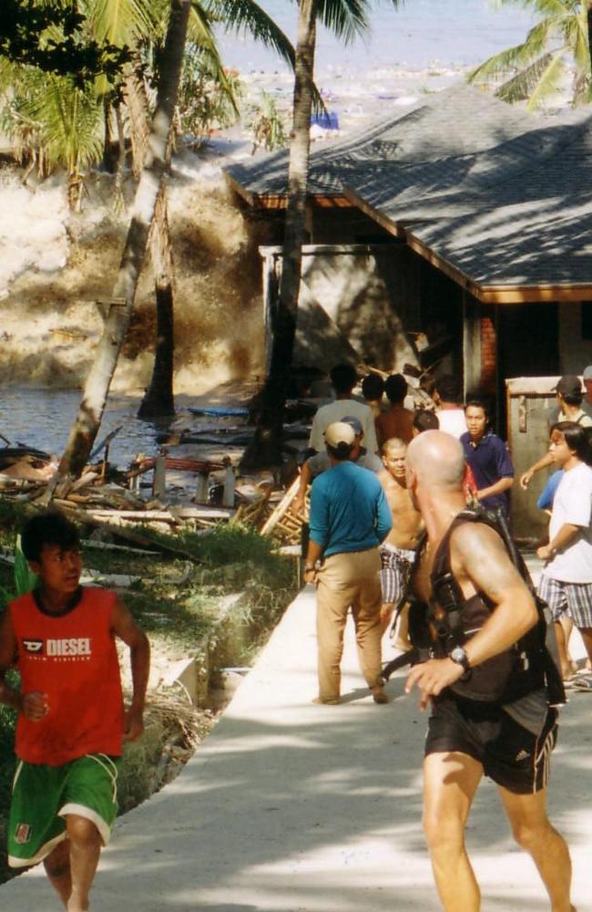 People fleeing from the tsunami in Thailand. Picture: John Russell