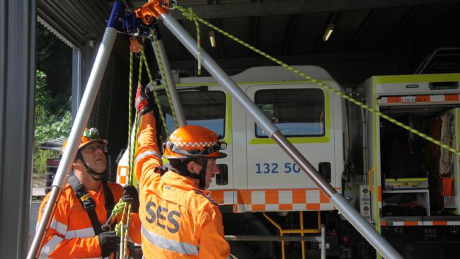 SES members from Ballina, Casino, Coraki and Lismore undertook Participate In A Rescue Operation training at Lismore Unit on Sunday February 28, 2021. Photo: Alison Paterson