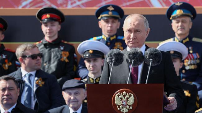 Vladimir Putin rails against the West in his Victory Day speech. Picture: SPUTNIK / AFP.