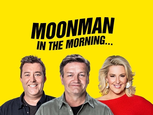 Triple M's Moonman in the Morning breakfast team - Chris Page, Lawrence Mooney and Jess Eva.