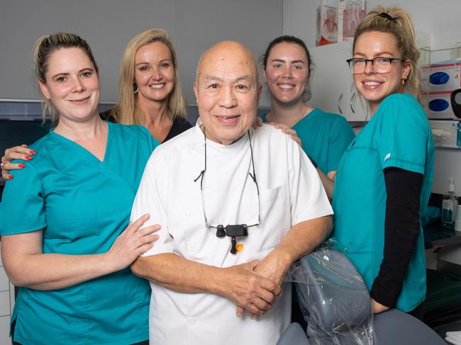 Dr Joseph Chau with practice staff members Dolly de Salis, Kelly-Jane Lamprill, Maddy Banelis, and Danica Hadolt.Picture: Linda Higginson.