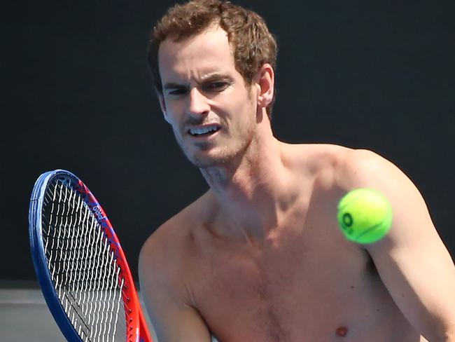 MELBOURNE, AUSTRALIA - JANUARY 05:  In this handout photo provided by Tennis Australia, Andy Murray of Great Britain practices at Rod Laver Arena ahead of the 2019 Australian Open at Melbourne Park on January 05, 2019 in Melbourne, Australia. (Photo by Fiona Hamilton/Tennis Australia via Getty Images)