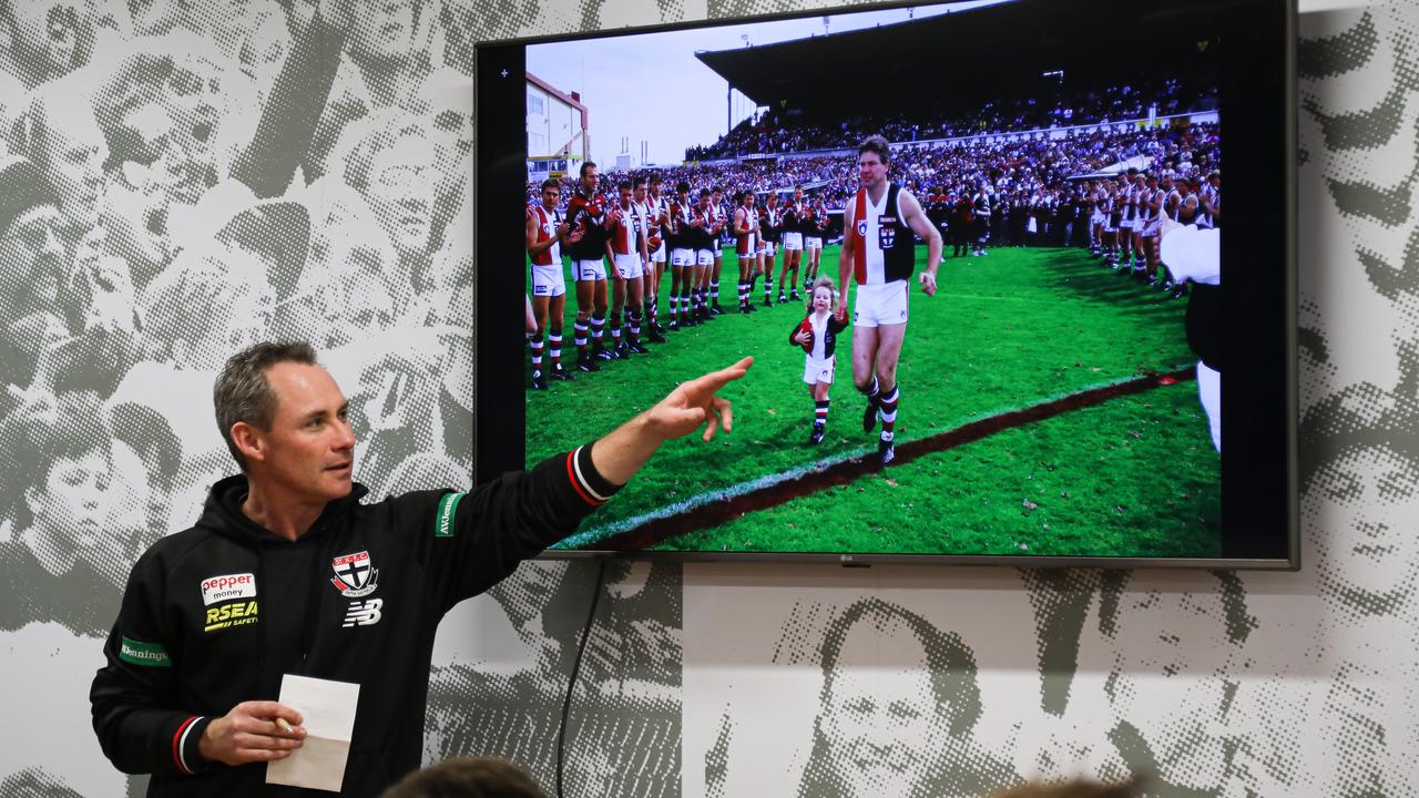 Former St Kilda player and now development manager Tony Brown speaking at the club. Picture: Corey Scicluna.