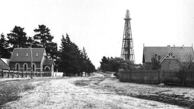 A picture of Doncaster Primary School, the Church of Christ, and the Doncaster Tower in 1910. Picture: Doncaster Historical Society website.