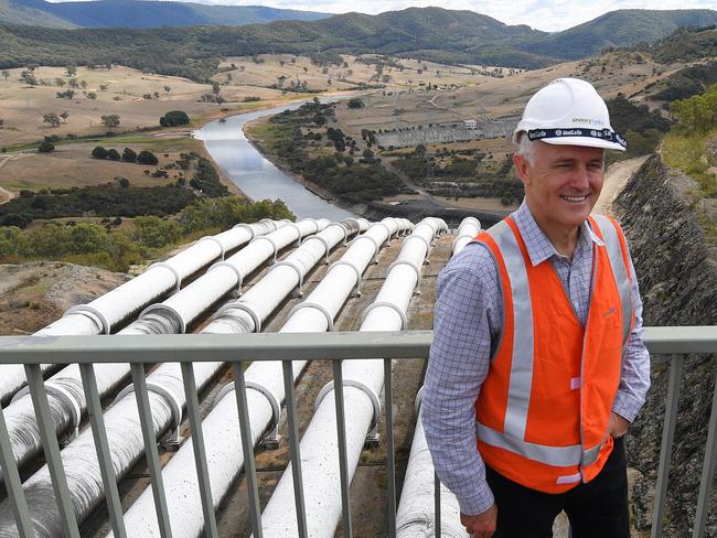 Malcolm Turnbull poses for a picture during a tour of Tumut 3 power station at the Snowy Hydro Scheme in Talbingo today. Picture: Lukas Coch/AAP