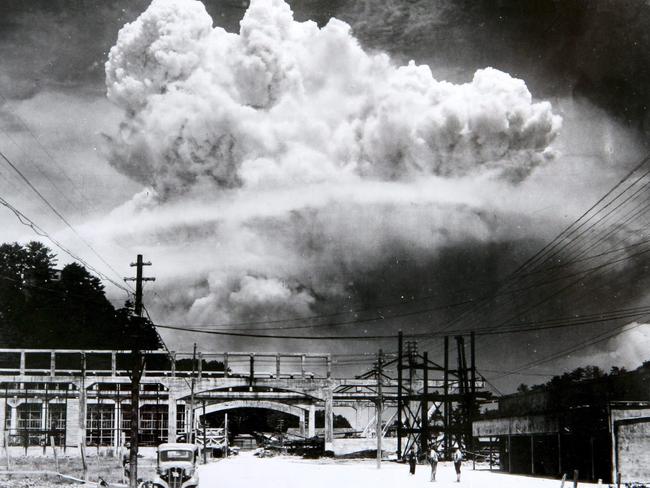 A view of the mushroom cloud photographed from the ground of the atomic bombing of Nagasaki, Japan. Picture: EPA/Nagasaki atomic bomb museum