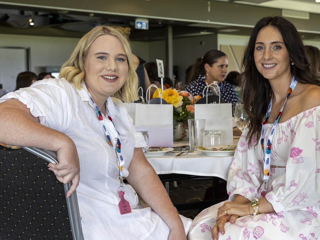 <p>Krystal Roth and Maggie Glynn at the Northern Territory Cattlemen's Association Ladies lunch in Darwin Turf Club. Picture: Pema Tamang Pakhrin</p>