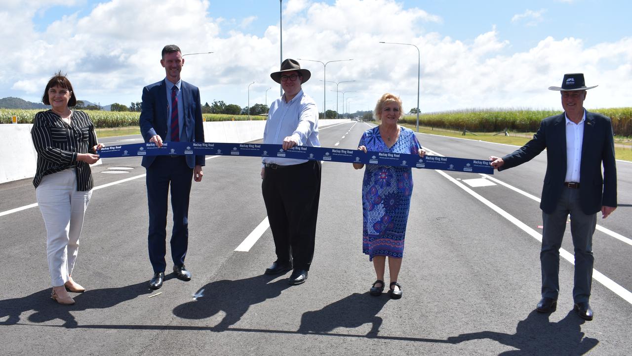 MACKAY RING ROAD: Mackay MP Julieanne Gilbert, Main Roads Minister Mark Bailey, Dawson MP George Christensen, Capricornia MP Michelle Landry and Mackay Mayor Greg Williamson at the official opening of the highly anticipated project. Picture: Melanie Whiting