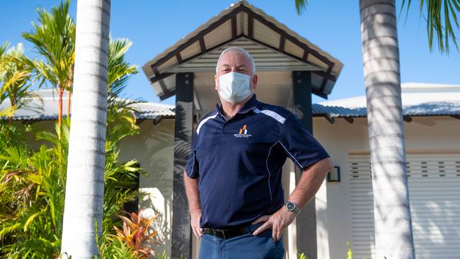 David Malone from Master Builders NT is pictured outside his home in Parap, Darwin during the lockdown. Picture: Che Chorley