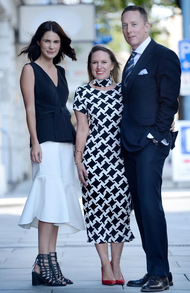 Fashion designer Carmen Dugan with Melanie and Dean Flintoft. Picture: Roy Van Der Vegt