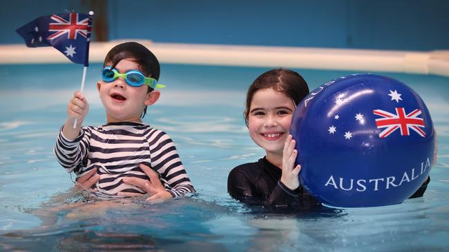 Young swimmers Henry, 3, and Sofia, 7, are looking forward to more weather. Picture: David Caird