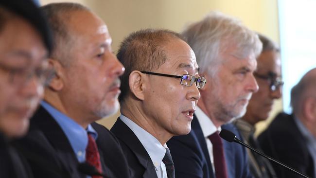 IPCC chair Hoesung Lee speaks during a press conference.