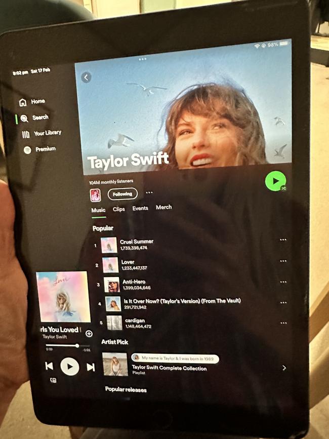 Mieka Pokarier’s iPad survived the crashed and showed that last thing she had puled up with her carefully curated Taylor Swift playlist.