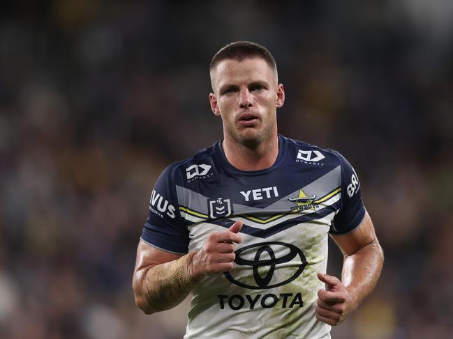 SYDNEY, AUSTRALIA – APRIL 13: Jack Gosiewski of the Cowboys looks on during the round six NRL match between Parramatta Eels and North Queensland Cowboys at CommBank Stadium on April 13, 2024 in Sydney, Australia. (Photo by Jason McCawley/Getty Images)