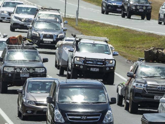 South bound traffic on the Bruce Highway comes to a standstill near Johnstons Road as holiday makers head home to Brisbane after the long weekend. Photo Lachie Millard