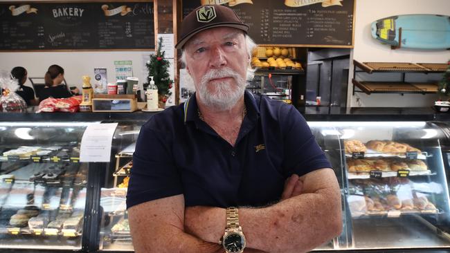 Main Beach Bakery has been an institution on the Gold Coast for decades but now faces closing down due the City Council replacing pivotal carparking with a bus stop. An angry owner Wayne McCrae in the Bakery, ready to close the doors if the carparks are taken away. . Picture Glenn Hampson