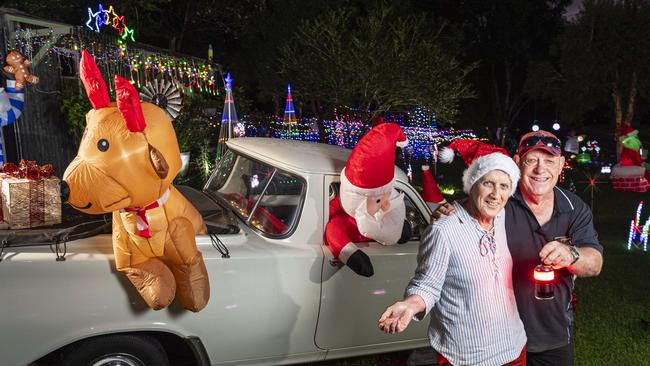 The Christmas lights display of Des and Merryl Pearce of Grey Gums Dr, Blue Mountain Heights, Wednesday, December 11, 2024. Picture: Kevin Farmer