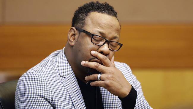 Bobby Brown, the father of Bobbi Kristina Brown, sits in court during a wrongful death case against his daughter's partner, Nick Gordon, in Atlanta. Picture: AP