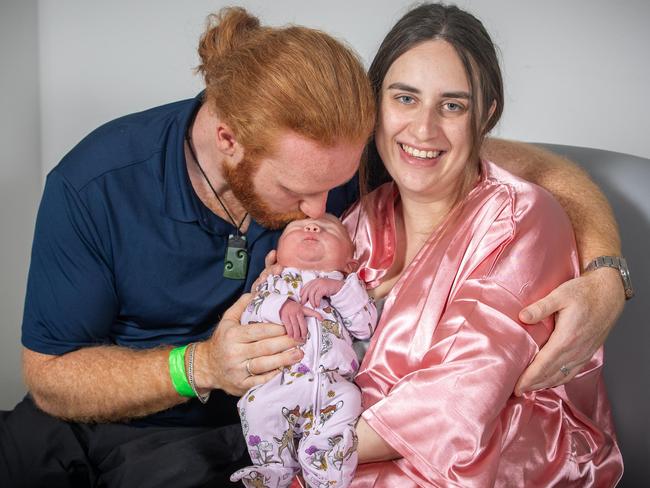 ADELAIDE, SOUTH AUSTRALIA - Advertiser Photos JANUARY 1, 2025:  Braedon and Bianca Webster from St Clair welcome baby Tallulah Rose Webster at 7.33am on the first of January 2025 making her the first baby of 2025, at WCH. Adelaide, SA. Picture: Emma Brasier