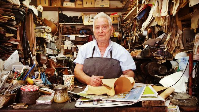 Constantine Anagnostou migrated from Greece 50 years ago and set up shop in Hurlstone Park, where he still works as a shoemaker today. Picture: Danielle Buckley