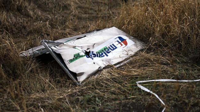 A picture taken on November 7, 2014, shows a part of the Malaysia Airlines Flight MH17 at the crash site in the village of Hrabove (Grabovo), some 80km east of Donetsk. Dutch investigators have found more human remains at the crash site of the Malaysia Airlines Boeing shot down over war-torn Ukraine, an official with the separatist authorities in the region said on November 7, 2014. However, it was too early to say whether the remains were those of people killed in the downing of flight MH17 or combatants in the fighting that has taken place in the same area between rebels and Ukrainian government forces. AFP PHOTO / DIMITAR DILKOFF