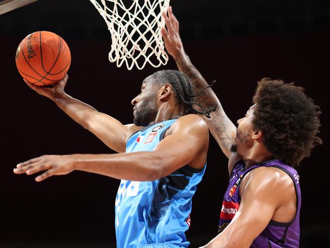 Melbourne United’s Ian Clark lays the ball up during the clash with the Kings. Picture: Getty Images