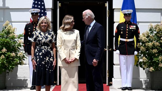 US President Joe Biden with his wife Jill as they welcome Ukrainian First Lady Olena Zelenska to the White House. Picture: Brendan Smialowski