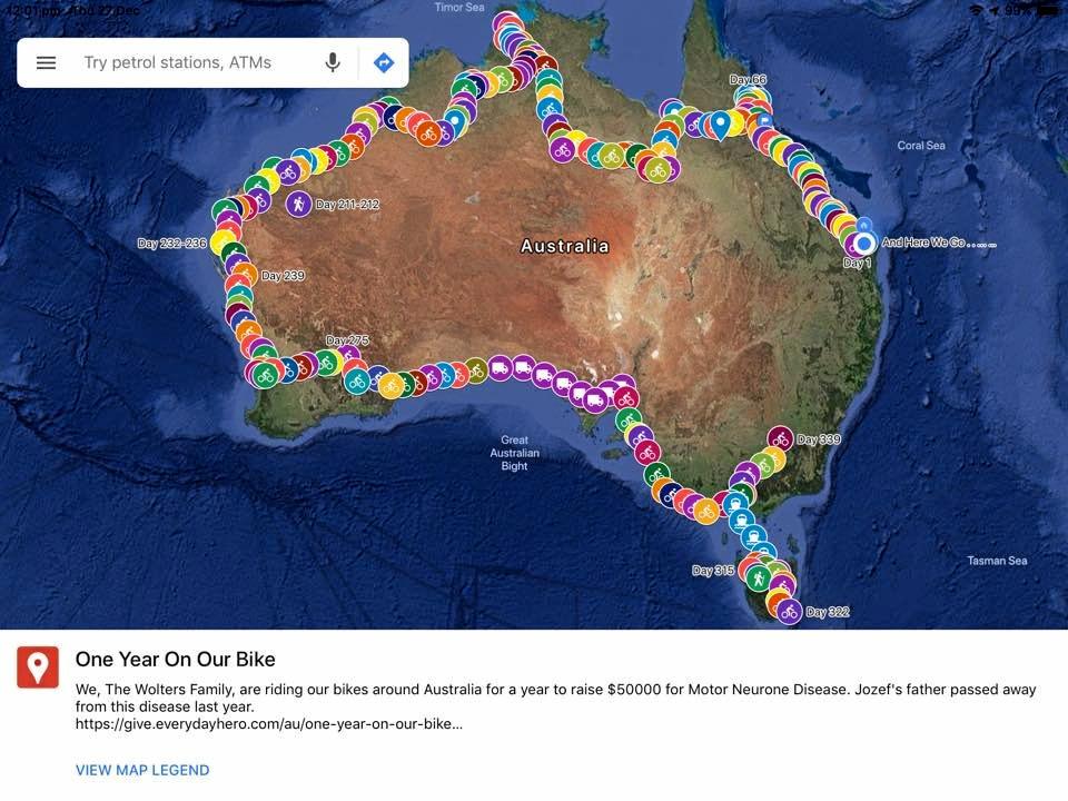 ON THE MAP: Bundaberg family spent A Year On A Bike raising awareness for motor neurone disease. Picture: Contributed