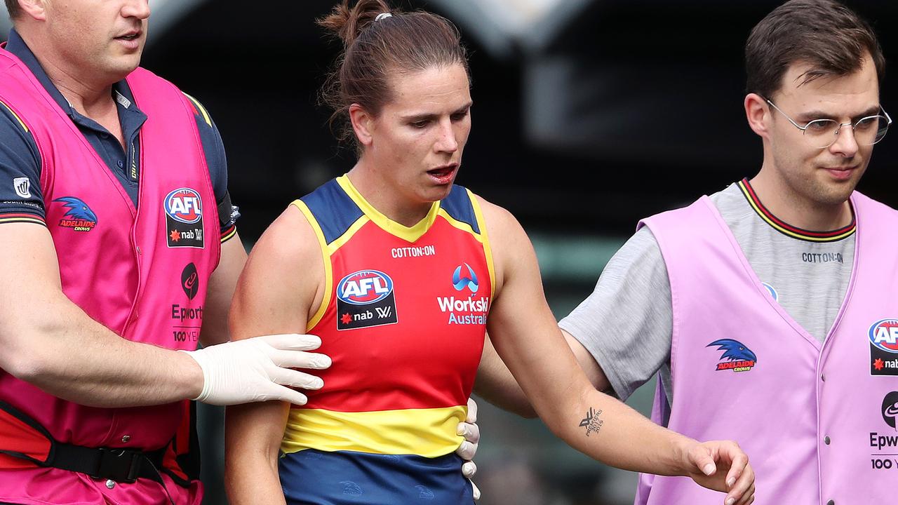 Chelsea Randall made it off the ground under her own steam, but will she play in the Grand Final? Picture: AFL Photos/Getty Images